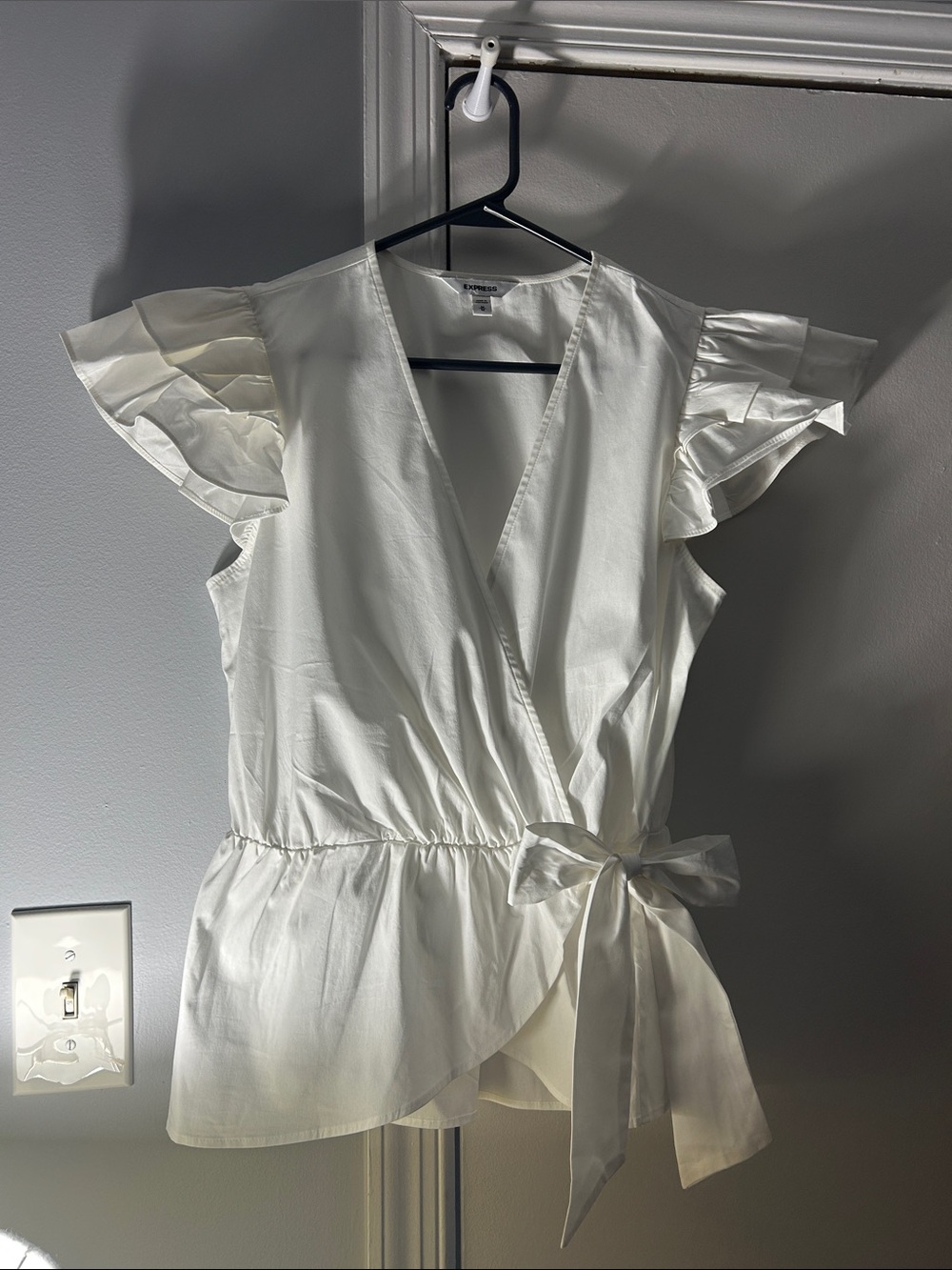 Express White Ruffle Sleeve Wrap Blouse